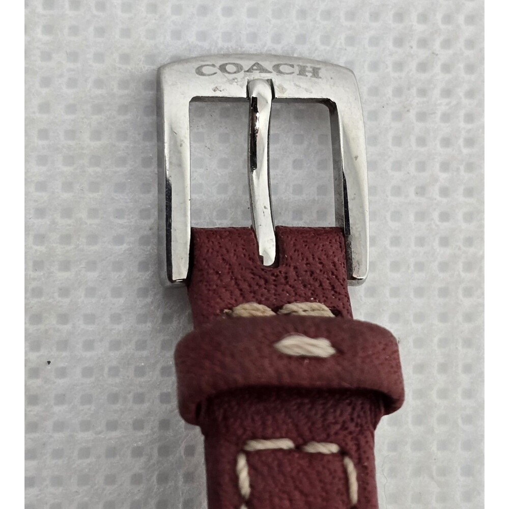 Women's Coach Petite Tank Silver Tone Red Leather Strap Watch 0219 14 - Picture 9 of 9